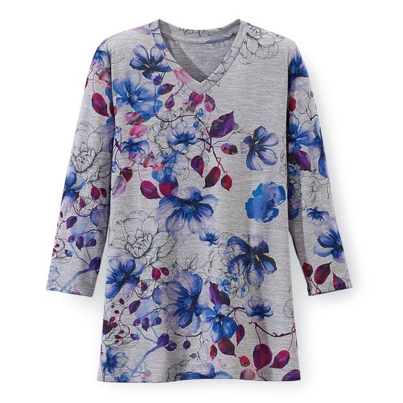 NorthStyle Tops - New Northstyle Watercolor Floral Knit Top – Grey with Watercolor Florals – Small